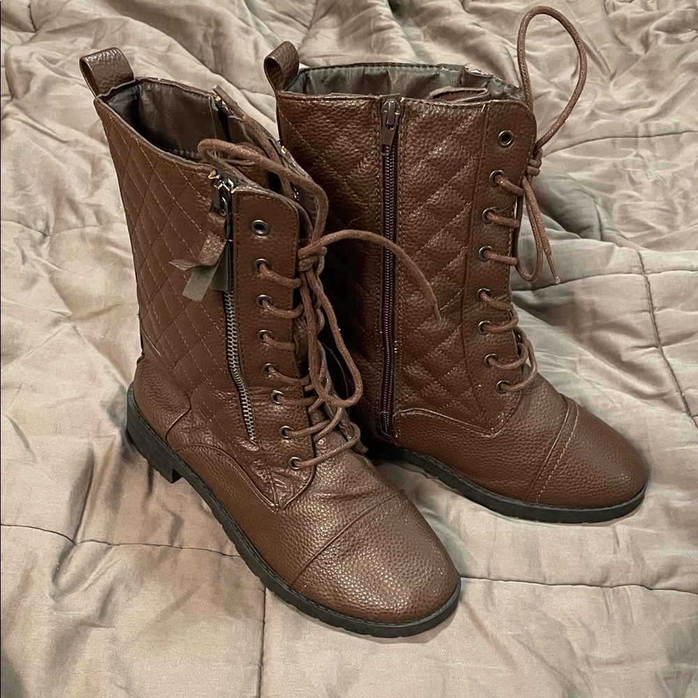 Elegant Brown Quilted Combat Boots